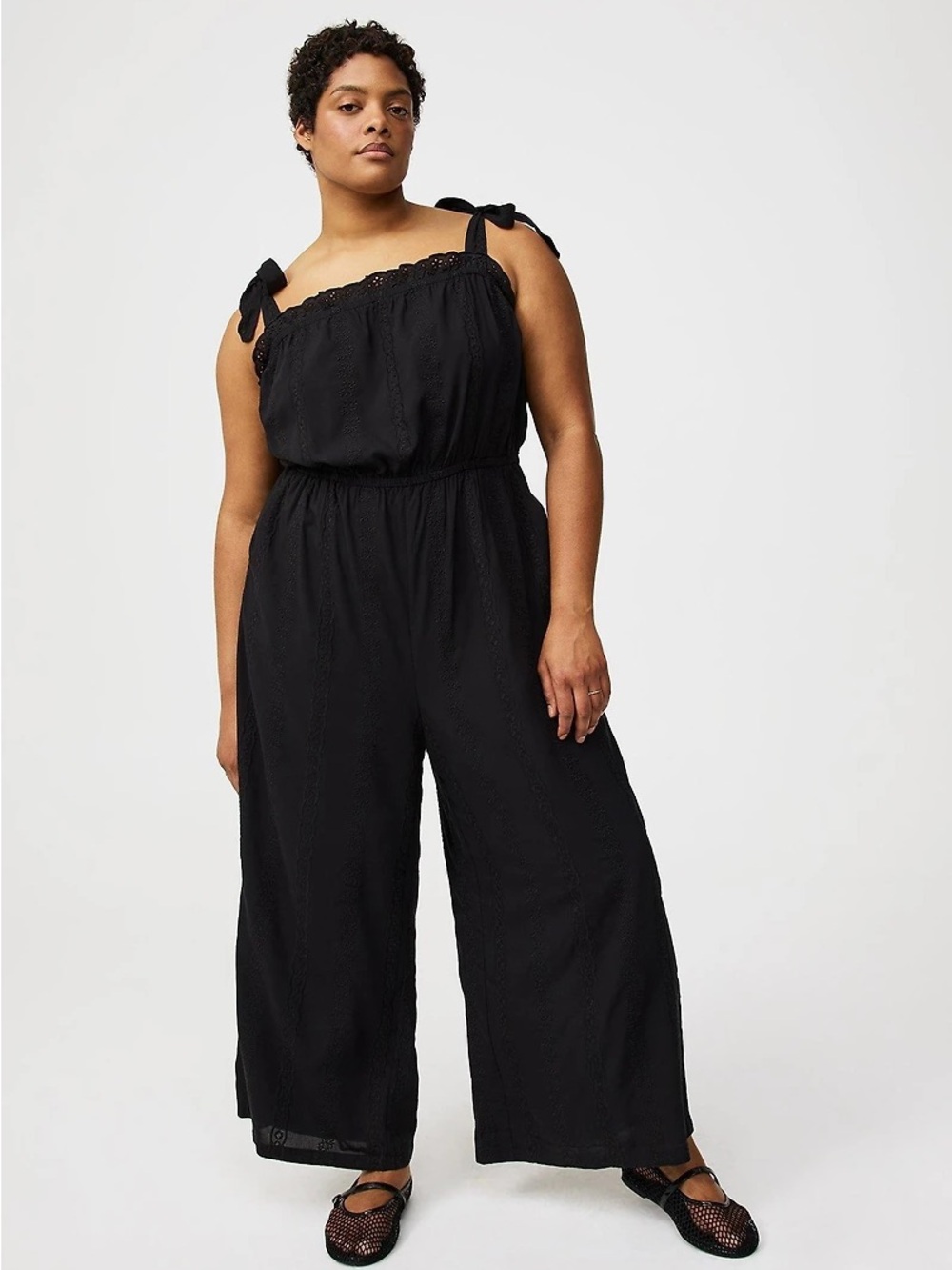 torrid Black Tie-Shoulder Wide-Leg Jumpsuit